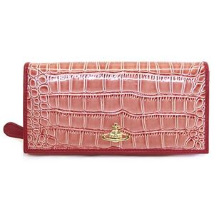 Vivienne Westwood（ヴィヴィアンウエストウッド） クロコ型押し カウレザー パスケース付 二つ折り長財布 NEW CHANCERY 1032V30V 468 SALMONE