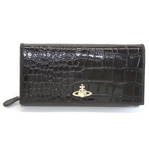Vivienne Westwood（ヴィヴィアンウエストウッド） クロコ型押し カウレザー パスケース付 二つ折り長財布 NEW CHANCERY 1032V30V 137 BLACK