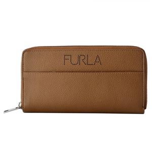 FURLA （フルラ） 938276 COGNAC メンズ ラウンドファスナー長財布 パンチング加工ロゴ ULISSE