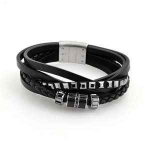 SWAROVSKI（スワロフスキー）メンズコレクション 5159629 Alto Black Carbon レザー＆クリスタル 4連 ブレスレット Mサイズ