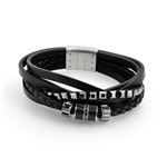 SWAROVSKI（スワロフスキー）メンズコレクション 5159629 Alto Black Carbon レザー＆クリスタル 4連 ブレスレット Mサイズ