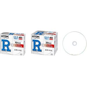 TDK CD-R 700MB 48X インクジェットプリンタ対応ホワイトワイド 薄型5mmケース1枚入X10枚入り CD-R80PWDX10B