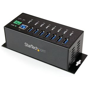 StarTech 7ポート産業用SuperSpeed USB3.0ハブ　各ポートサージ保護機能付き　メタルケース　ウォールマウント対応 (DINレール取付け金具付き)　1x USB 3.0 A (オス) 7x USB 3.0 A (メス) 1x 端子台1極 ST7300USBM