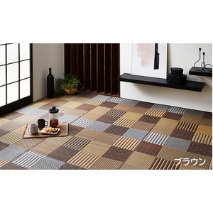 純国産 日本製 い草花ござカーペット 『京刺子』 ブラウン 本間10畳(約477×382cm) 商品画像