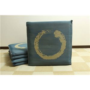 純国産/日本製 捺染返し い草座布団 『大関 5枚組』 ブルー 約55×55cm×5P - 拡大画像
