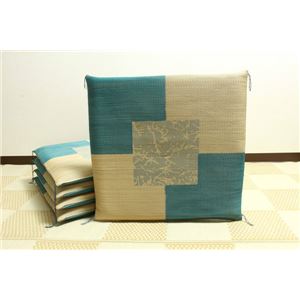 純国産/日本製 捺染返し い草座布団 『草美（くさび） 5枚組』 ブルー 約55×55cm×5P - 拡大画像