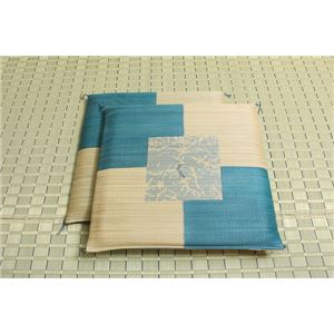 純国産/日本製 捺染返し い草座布団 『草美（くさび） 2枚組』 ブルー 約55×55cm×2P - 拡大画像