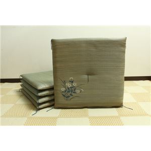 純国産/日本製 捺染返し い草座布団 『小花 5枚組』 ブルー 約55×55cm×5P - 拡大画像