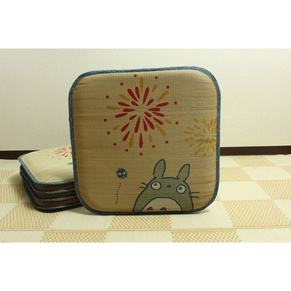 純国産/日本製 捺染アドラ い草座布団 『花火トトロ 5枚組』 約55×55cm×5P