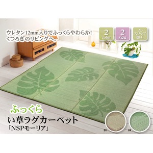 リーフ柄 ふっくらボリュームい草ラグカーペット 『NSPモーリア』 ブラウン 200×200cm （裏：滑りにくい加工）