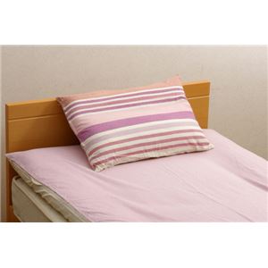 布団カバー 洗える ストライプ柄 インド綿使用 『コロンNSK 枕カバー』 ピンク 43×63cm - 拡大画像