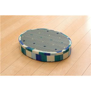 スツール い草クッション 『マリータ 楕円 スツール』 ブルー 約45×35×H8cm - 拡大画像
