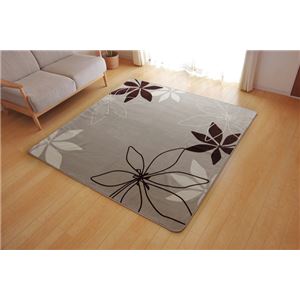 ラグ カーペット 2畳 洗える 花柄 リーフ柄 『WSパキラ』 ベージュ 約185×185cm （ホットカーペット対応）