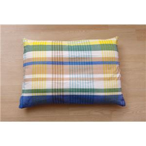 布団カバー 洗える チェック柄 インド綿使用 『バジル 枕カバー』 ブルー 約43×63cm  商品画像