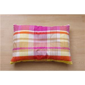 布団カバー 洗える チェック柄 インド綿使用 『バジル 枕カバー』 ピンク 約43×63cm  商品画像