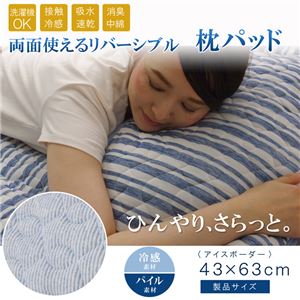 枕パッド 洗える 冷感 涼感 接触冷感 消臭 『アイスボーダー』 約43×63cm 吸水 速乾 商品画像