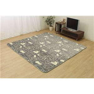 もちもちタッチ ネコ柄 『ミーニャRUG』グレー 約200×250cm