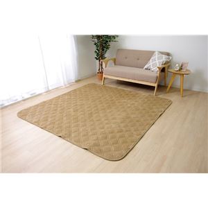 なめらかタッチ ラグマット/絨毯 【ベージュ 約185cm×185cm】 洗える ホットカーペット対応 無地調 『ニース』 〔リビング〕