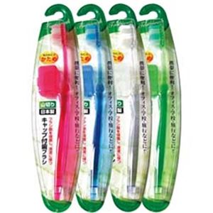 キャップ付歯ブラシ山切りカット（かため）日本製 【12個セット】 41-210 - 拡大画像