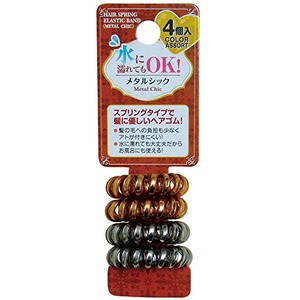 水に濡れてもOK!スプリングヘアゴム4個入(メタルシック) 色アソート 27-356【12個セット】