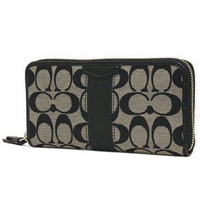 【COACH　OUTLET】コーチ　シグネチャー ストライプ 12CM アコーディオン ジップ アラウンド / 長財布　F51710 SBWBK