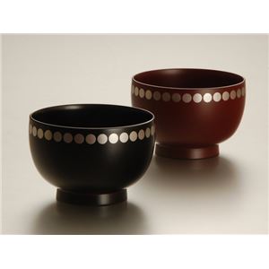 KZ2548 手塗うるし水玉ペア汁椀（溜・朱） 【Kaze-ya style・北市漆器店 】