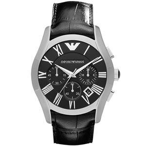 EMPORIO ARMANI （エンポリオ アルマーニ） AR1633 クロノグラフ ステンレス ブラック革ベルト ブラック文字盤 メンズ 腕時計 クォーツ