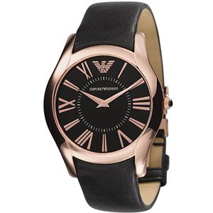 EMPORIO ARMANI （エンポリオ アルマーニ） AR2043 ステンレス（ピンクゴールドカラー） ブラック革ベルト ブラック文字盤 メンズ 腕時計 クォーツ