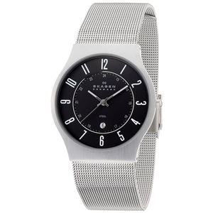 SKAGEN（スカーゲン） 233XLSSM ウルトラスリム ステンレス メッシュベルト ブラック文字盤 メンズウォッチ 腕時計 クォーツ