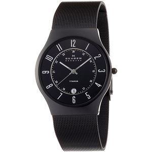 SKAGEN（スカーゲン） 233XLTMB ウルトラスリム チタン メッシュベルト ブラック文字盤 メンズウォッチ 腕時計 クォーツ