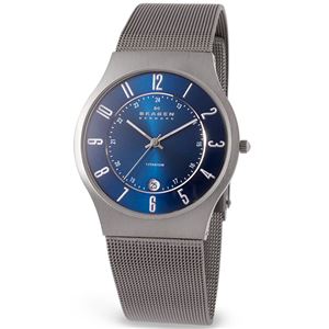 SKAGEN（スカーゲン） 233XLTTN ウルトラスリム チタン メッシュベルト ブルー文字盤 メンズウォッチ 腕時計 クォーツ