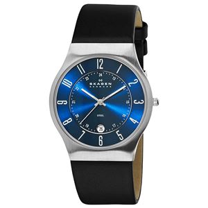 SKAGEN（スカーゲン） 233XXLSLN ウルトラスリム ステンレス 牛革（ブラック）ベルト ブルー文字盤 メンズウォッチ 腕時計 クォーツ