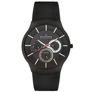 SKAGEN（スカーゲン） 809XLTBB チタニウム マルチファンクション メッシュベルト ブラック×カーボン文字盤 メンズウォッチ 腕時計 クォーツ