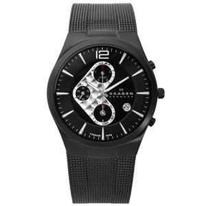 SKAGEN（スカーゲン） 906XLTBB チタニウム クロノグラフ メッシュベルト ブラック×シルバー文字盤 メンズウォッチ 腕時計 クォーツ