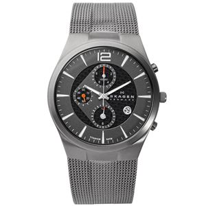 SKAGEN（スカーゲン） 906XLTTM チタニウム クロノグラフ メッシュベルト ダークグレー×カーボン文字盤 メンズウォッチ 腕時計 クォーツ
