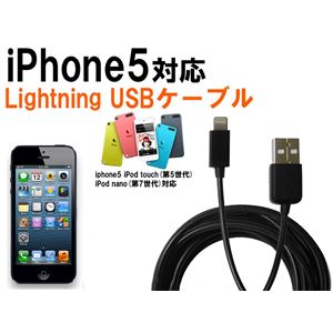 カラーブラック iPhone5／新型iphone対応 転送ケーブル LightningUSBケーブル データ通信・充電兼用！ USBケーブル／iphone5