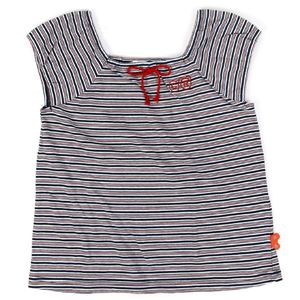 子供服 カラーエンジ 赤 ネイビー 紺 青 Tabatha CRAYON リボン付ボーダー半袖Tシャツ サイズ130cm