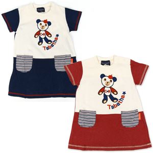 子供服 カラーホワイト＆ブルー Tabatha CRAYON 刺繍半袖ワンピース サイズ100cm - 拡大画像