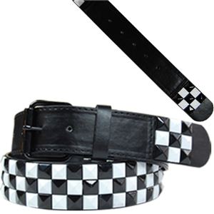 チェッカーフラッグ3連カラーピラミッドベルト（BK×BK×WH） BLT-233-1