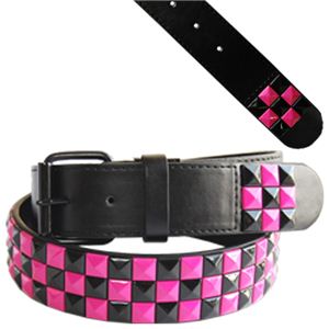 チェッカーフラッグ3連カラーピラミッドベルト（BK×BK×PINK） BLT-233-3