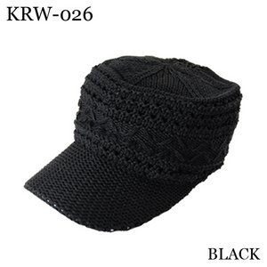 アクリル麻混ツバ付きワッチ（BLACK）