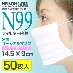 3層サージカルマスク （N99フィルター使用） 女性・子供 IFD-029【50枚入り×40個セット】 - 拡大画像