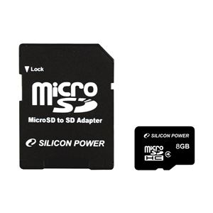 シリコンパワー microSDHCカード 8GB （Class4） 永久保証 （SDHCアダプター付） SP008GBSTH004V10 - 拡大画像