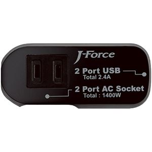 J-Force 電源タップ付きUSB充電器 USB2ポート + AC2口搭載 （ブラック） JF-PEACE3K - 拡大画像