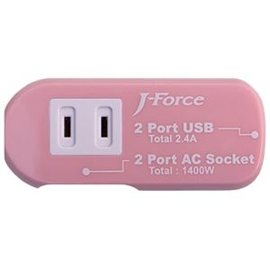 J-Force 電源タップ付きUSB充電器 USB2ポート + AC2口搭載 （ピンク） JF-PEACE3P - 拡大画像