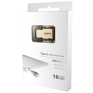 ADATA USB 3.1 Type-C ＆ USB 2.0/3.0 Type-A両対応OTGデュアルコネクタ フラッシュドライブ ゴールド/16GB AUC350-16G-CGD - 拡大画像