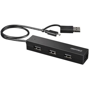 バッファロー(サプライ) タブレット・スマホ用 USB2.0 4ポートハブ 変換コネクター付き ブラック BSH4UMB04BK 商品画像