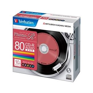 三菱化学メディア CD-R(Audio) 80分 5mmケース10枚パック カラーミックス(5色)Phono-Rシリーズ MUR80PHS10V1 - 拡大画像