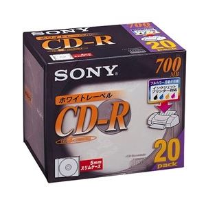 SONY データ用CD-R 追記型 700MB 48倍速 ホワイトプリンタブル 20枚P5mmスリムケース 20CDQ80DPW - 拡大画像
