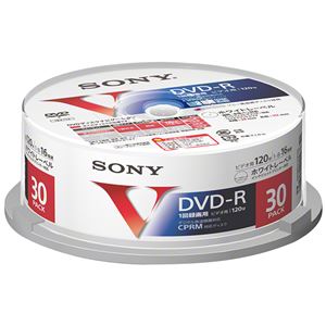 SONY ビデオ用DVD-R 追記型 120分 16倍速 CPRM対応 ホワイトプリンタブル30枚スピンドル 30DMR12MLPP - 拡大画像